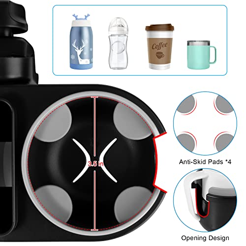 Accmor Stroller Cup Holder with Tray, Universal Cup Holder Tray for Uppababy Nuna Doona Strollers, Bottle Drinks Holder for Stroller, Wheelchair, Walker - style: Tray-3 in-1-Grey