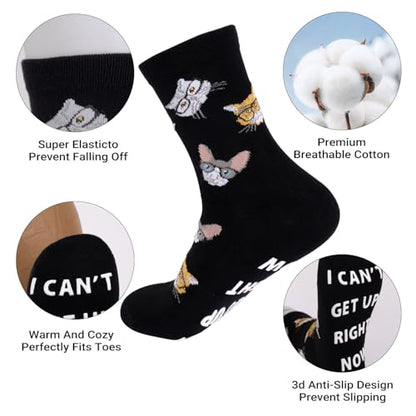 Funny Socks Cool Valentines Day Gifts for Him Men Boys Husband Boyfriend Dad Brother Cotton Comfort Birtday Gifts - color: Black Cat Owner's Hat and Socks