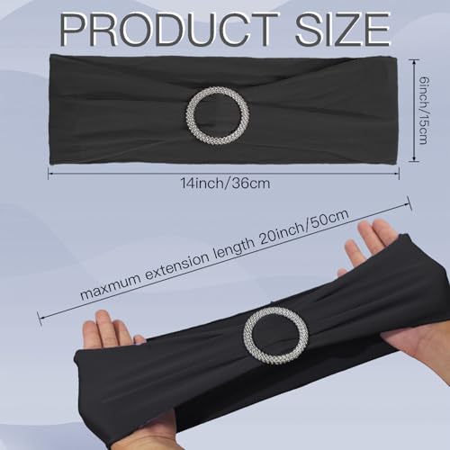 WJWHQ 100PCS Spandex Stretch Chair Sashes Bows Elastic Chair Cover Bands Ties with Buckle Slider for Wedding Party Reception Events Universal Ceremony Banquet Decorations(Black) - color: Black