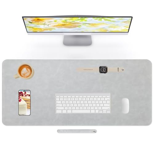 Desk Pad Soft PU Leather Extra Large Mouse Pad Laptop Computer Desk Mat Table Blotter Flat Smooth Waterproof Non-Slip Desktop Protector Writing Pad for Office and Home (Light Grey, 120x43cm) | Soft Crazy Horse PU Leather Non-Slip Desk Blotter Waterproof W