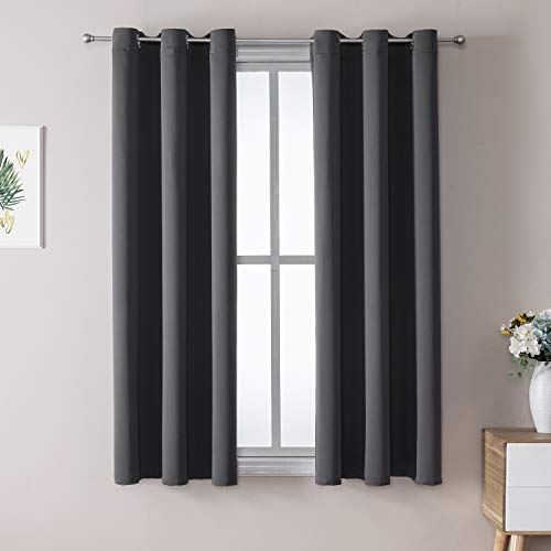 ChrisDowa Small Window Curtains 40 inches Long for Bedroom - Grommet Short Thermal Insulated Room Darkening Curtains for Kitchen (2 Panels, Dark Grey, 29 x 40 Inch) - color: Dark Grey, size: 29"W x 40"L (Pack of 2)