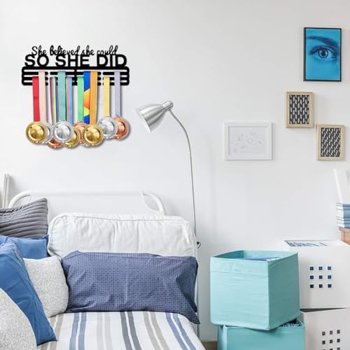 Resama Medal Hanger Holder Display Wall Rack Frame Shelf-Medal Hanger Awards Ribbon Soccer,Gymnastics,Holder Display Rack for 60 Medals - color: She