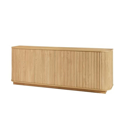 64" Modern TV Stand Sideboard Storage Cabinet, Wooden Curved TV Console with Sliding Doors, Wave Pattern Buffet Cabinet Wooden Vertical Striped Table for Kitchen/Bedroom/Entryway (Natural) - color: Natural