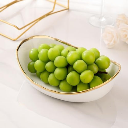 Gold Silver Fruit Bowl with Metal Stand, 3 Tier Ceramic White Fruit Bowl Fruit Rack for Kitchen Counter, Tiered Fruit Basket for Snacks Bread Candy Storage (White A (Smooth Surface)) - color: White A (Smooth Surface)