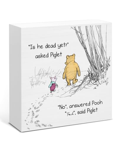 Pooh Bear Desk Decor, Is He Dead Yet Wood Box Sign, Democrat Gifts for Liberal Coworkers Friends, Office Home Decor for Desk Table Shelf 5 x 5 Inches - color: Is