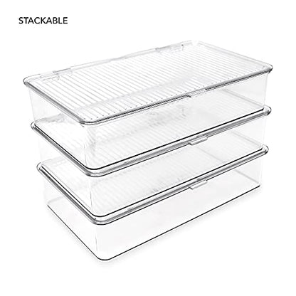 Isaac Jacobs Small Stackable Organizer Bin (10.75” x 6.5” x 2.4”) w Hinged Lid Clear Storage Box Home Office School Fridge Bathroom Kitchen Pantry Container BPAFree Food Safe (Small Clear) (Pack of 2) - size: Small (Pack of 2)