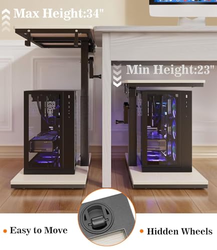 Computer Tower Stand with Charging Station & USB Ports - Adjustable Height PC Stand 2-Tier, Under Desk for ATX-Case with Wheels, CPU Holder for Office, Home, Gaming Room