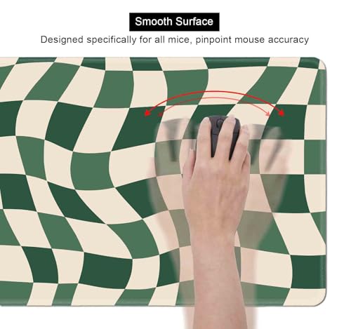 Sage Green Checkered Desk mat, Retro Boho Extra Large Mouse Pad, Abstract Wavy Desk Protector Pad, Minimal Pattern Aesthetic Writing Mat for Computer & Laptop Home Office, 31.5 X 11.8 in - color: Green Checkered