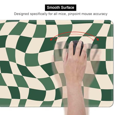 Sage Green Checkered Desk mat, Retro Boho Extra Large Mouse Pad, Abstract Wavy Desk Protector Pad, Minimal Pattern Aesthetic Writing Mat for Computer & Laptop Home Office, 31.5 X 11.8 in - color: Green Checkered