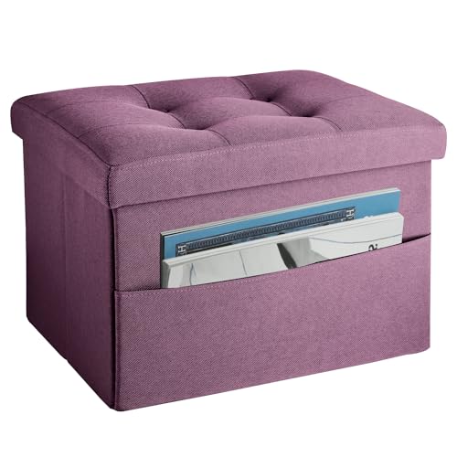 LINMAGCO Storage Ottoman Folding Foot Stool Foot Rest with Side Pocket Modern Ottoman with Storage Short Sofa Stool Linen Cloth 17x13x13(Purple) - color: Meteorite(linen), size: 13"D x 17"W x 13"H