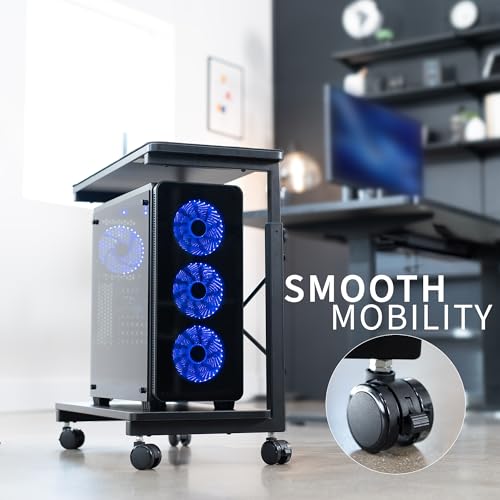 VIVO Large Mobile Adjustable 2-Tier PC Stand, Premium Gaming CPU Computer Tower and Mouse Storage, Rolling Floor Cart, Locking Caster Wheels, Black, CART-PC03P - style: Full Tower Premium Cart