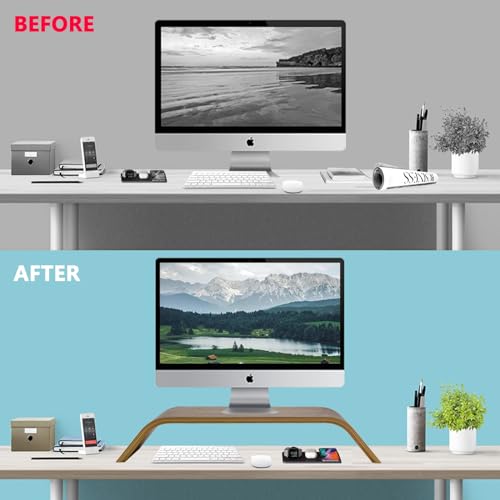 SAMDI Wooden Computer Monitor Stand Save Space Desktop Riser for Computers LCD Monitors Laptop PC iMac Notebook Apple MacBook(Black Walnut)