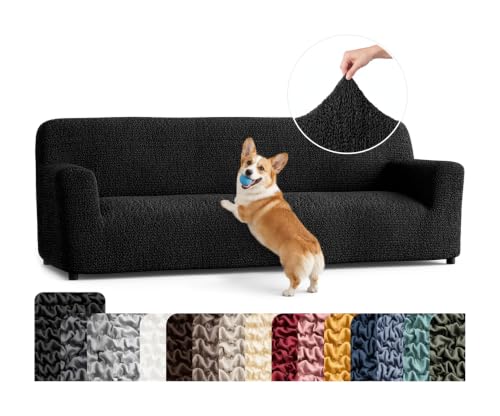 Premium Stretch Couch Covers for Sofa - Sofa Chair Cover Washable, Dogs & Pets Friendly - Elastic Polyester Loveseat Slipcovers - Non-Slip Love Seat Couch Covers - Black (86"-120" Wide) - color: Black, size: 86"-120" Wide