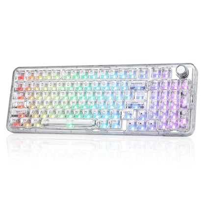 YUNZII X98 QMK/VIA Wireless Mechanical Gaming Keyboard with Knob,Tri-Mode BT5.0/USB-C/2.4GHz Hot Swappable Keyboard,Pre-lubed Switches Gasket Mount RGB Backlit for Wins/Mac (White, Snow Switch) - color: White, size: Snow Switch