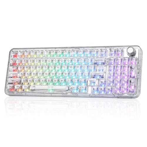 YUNZII X98 QMK/VIA Wireless Mechanical Gaming Keyboard with Knob,Tri-Mode BT5.0/USB-C/2.4GHz Hot Swappable Keyboard,Pre-lubed Switches Gasket Mount RGB Backlit for Wins/Mac (White, Snow Switch) - color: White, size: Snow Switch
