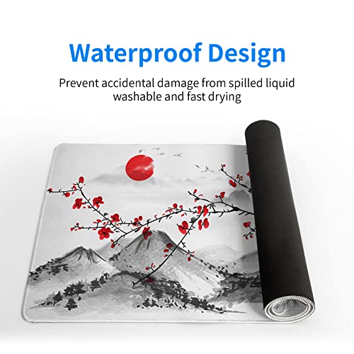 Japanese Cherry Blossom Gaming Mouse Pad 27.6x11.8 Inch Pink Full Desk Sakura Large Non-Slip Rubber Base Waterproof Big Keyboard Mat With Stitched Edges for Office - color: Cherry Blossom