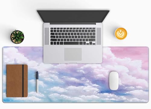 Cute Watercolor Pastel Sky Mouse Pad (31.5 × 11.8 × 0.12 inch) Extended Large Mouse Mat Desk Pad, Stitched Edges Mousepad,Non-Slip Rubber Base,Gaming Mouse Pad XL - color: Cute Watercolor Pastel Sky