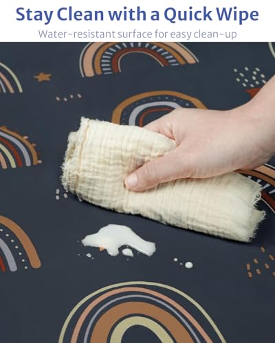 Blissful Diary Baby Splat Mat for Under High Chair, 50.4 x 50.4 Inch Wipeable Splash Mat, Waterproof and Washable, Anti-Slip Floor Protector, Retro Rainbow - color: Retro Rainbow