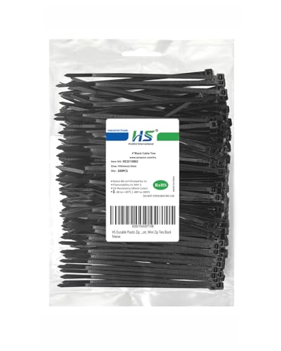 HS Durable Plastic Zip Ties 4 Inch 200 Pack Small Tie Wraps Thin 18 Lbs Self-Locking Nylon Cable Ties for Electronics Organizer, Tiny Wire Tie Black - color: Black 4"200