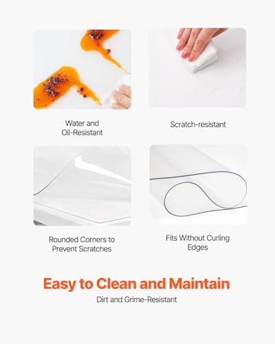 VEVOR Plastic Table Cover, 42 x 80 x 0.08 in, Transparent PVC Table Cloth, Rectangle Clear Desk Mat, Water & Oil-Proof Desk Cloth for Dresser Cabinet, Dining, Coffee and Kitchen Table - size: 80" x 42" (Rectangular)