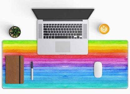 Large Gaming Mouse Pad - XL Desk Mat for Keyboard Mice - Extended Long Thin Rainbow Stripes - 31.5 x 11.8 Inch - color: Rainbow Stripes