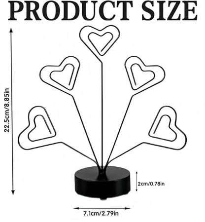 Desktop Heart-Shaped Photo Tree Style Holders Round Base,5-Branch Family Picture Frame Clips Holder Desk Card Display Stand for Christmas,Wedding, Birthday Party,Black - color: Black