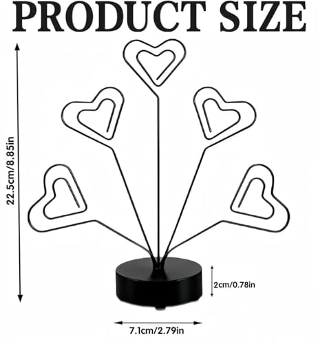 Desktop Heart-Shaped Photo Tree Style Holders Round Base,5-Branch Family Picture Frame Clips Holder Desk Card Display Stand for Christmas,Wedding, Birthday Party,Black - color: Black