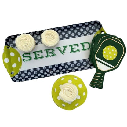 Sprinkles & Confetti Navy Pickleball Melamine Serving Tray with Handles - BPA-Free, Reusable | Durable Platter for Birthdays, Outdoor Events | Charcuterie, Appetizers, Cupcakes, Snacks - color: Navy & Lime