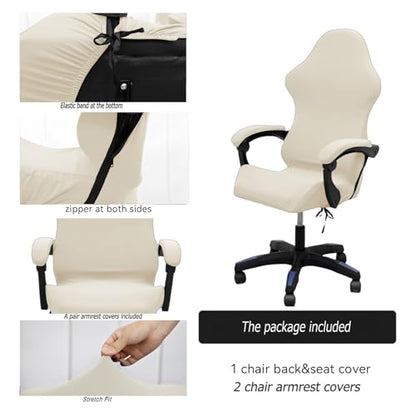 Gaming Chair Cover Set with Armrest Covers, Stretch Ruffled Slipcover for Racing Office Computer Reclining Chairs (Cream) - color: Cream