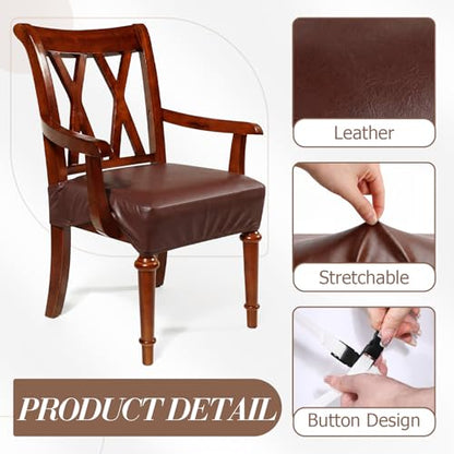 Havawish PU Leather Dining Chair Cover Waterproof Seat Cover for Dining Room Chair with Armrest Stretchable Washable Waterproof Seat Slipcover Protector (Coffee) - color: Coffee