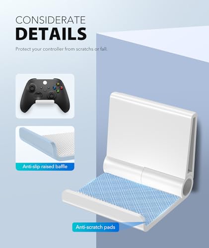 6amLifestyle 6 Pack Foldable Controller Wall Mount Holder for Xbox PS5 PS4 PS3 Switch Pro Strong Adhesive/Screw Controller Hanger Hook with Anti-Slip Pad Universal Gaming Remote Accessories, White - color: White