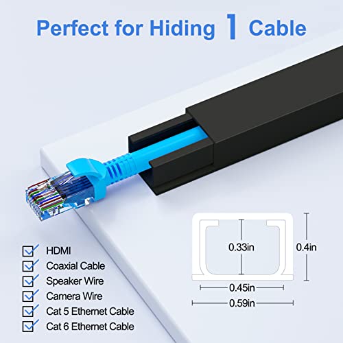 Yecaye Cord Hider, 113in Black Cord Covers for Wires on Wall, One-Cord Cord Organizer, Easy Install Cable Management Kit, Cable Cover Home Office, W0.59in H0.4in, Black - color: Black, size: Small