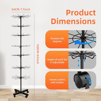 7-Tier 360° Rotating Metal Retail Display Stand Rack in Black