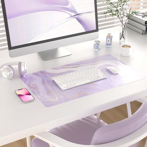 Colorful Star Large Mouse Pad, PU Leather Waterproof Desk Mat, Computer Gaming Mouse Pad, XXL Extended Full Mousepad Non Slip Desk Pad for School Office Home 23.6" x 13.8" - Violet Marble - color: Violet Marble, size: 23.6L x 13.8W inches