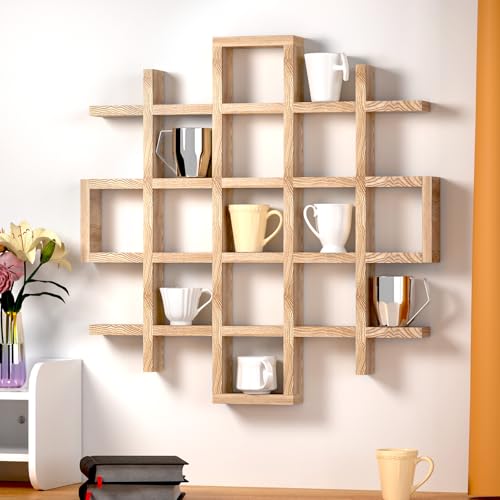 Suzile Oversize Coffee Mug Display Rack Wooden Display Shelves Rustic Wooden Floating Curio Shelf Travel Wall Mounted Coffee Mug Rack Holder Shadow Box Shelf(5.1x5.1x3in,Wood Color) - color: Wood Color