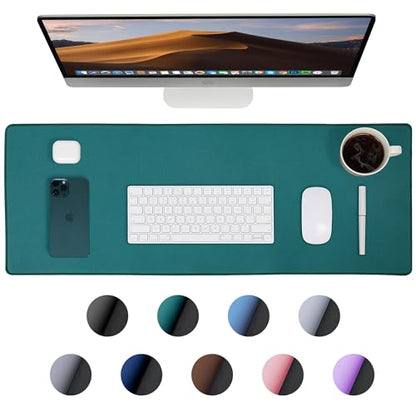 ALOANES Dark Green Waterproof Desk Mat,Large Extended Mouse Mat,Office Desk Protector with Anti-Slip Base,Stitched Edge,Grain Jacquard Surface,Perfect for Gamer,Office&Home, XL(11.81''x27.56''x0.12'') | Green Grain Jacquard Surface Keyboard Desk Mat for C