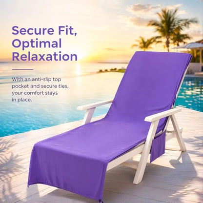 VOCOOL Beach Chair Cover Lounge Chair Cover Microfiber Beach Chair Towel | Soft Absorbent Pool Lounge Chair Cover with Pockets, for Summer Sunbathing Garden Patio Sun Lounger Hotel, Purple, 85" x 30" - color: Purple