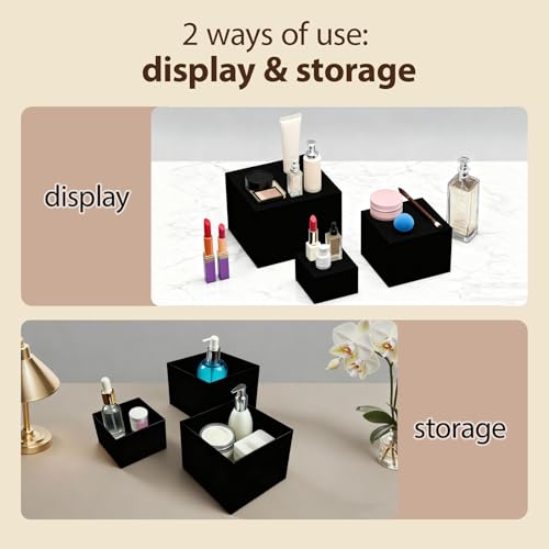 6PCS Buffet Risers,acrylic display risers,Dessert table display set Display Racks for Gatherings,Catering,Jewelry,and Collectibles (3in to 8in black) - size: 3in to 8in black