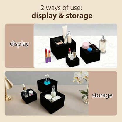 6PCS Buffet Risers,acrylic display risers,Dessert table display set Display Racks for Gatherings,Catering,Jewelry,and Collectibles (3in to 8in black) - size: 3in to 8in black
