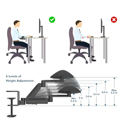 BONTEC Adjustable Arm Rest for Desk, Ergonomic Elbow Rest Pad, 360° Rotating & Extendable Desk Arm Support, Durable Aluminum, Keyboard & Computer Arm Rest Pad, Office & Gaming Desk Accessories