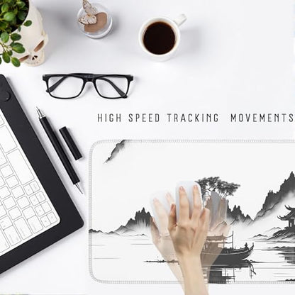 Chinoiserie Mouse Pad Black White Large Ink Painting Desk Mat Landscape XXL Large Gaming Mouse Mat for Office,Computer,Keyboard,Laptop and Home Desk Mat 31.5 X 15.7inch - color: A7- Ink