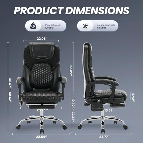 MALOL 300 lbs Massage Office Chair Set of 2, Big and Tall Desk Chair with 3-Level Heat and Footrest, PU Leather Ergonomic Executive Computer Chair with Side Pocket, Black - color: Black, size: Set of 2, style: Classic