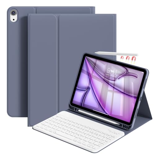 Case with Keyboard for iPad Air 11 Inch M4/M3/M2, Purple | for iPad Air 5th/4th Generation 10.9 Inch, Magnetic Detachable Bluetooth Keyboard Cover with Pencil Holder, Auto Sleep/Wake - color: Purple