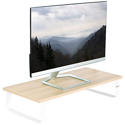 VIVO 24 inch Monitor Stand, Wood and Steel Desktop Riser, Screen, Keyboard, Laptop, Small TV, Ergonomic Desk and Tabletop Organizer, Light Wood, STAND-V000WM