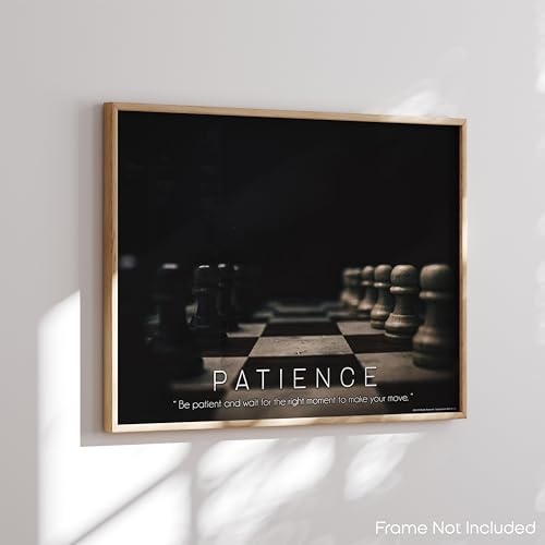 Patience Logical Moves Chess Board Attack Knowledge Openings Match King Queen Motivational Artwork Quotes Posters Print Home Classroom Gift Bedroom Decor 11x14 inches Unframed