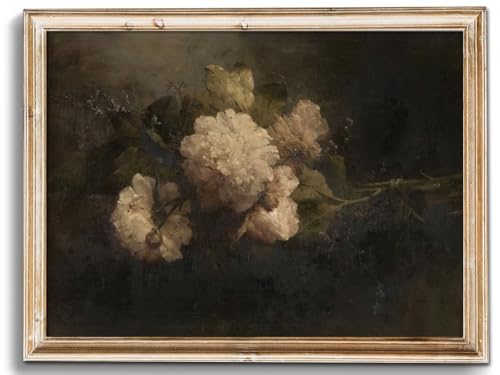 uniro Vintage Dark Floral Wall Art Print, Moody Peonies Flower Wall Painting, Retro Botonical Wall Decor, Vintage Posters for Room Aesthetic for Bedroom Living Room Bathroom Wall Decor(8" x 10"-UNFRAMED) - color: Dark Floral