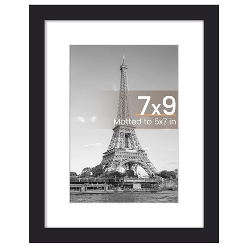 upsimples 7x9 Picture Frame, Display Pictures 5x7 with Mat or 7x9 Without, Wall Hanging Photo Frame, Black, 1 Pack - color: Black, size: 7x9