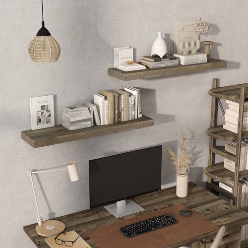 Acovy 36" Unfinished Solid Reclaimed Wood Floating Shelves, Rustic Heavy-Duty Wall Shelves, 8" Deep Floating Shelf for Living Room, Bathroom, Bedroom and Kitchen, Set of 2, Grey - color: Cement Grey, size: 36inches-2p