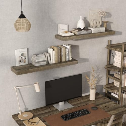 Acovy 36" Unfinished Solid Reclaimed Wood Floating Shelves, Rustic Heavy-Duty Wall Shelves, 8" Deep Floating Shelf for Living Room, Bathroom, Bedroom and Kitchen, Set of 2, Grey - color: Cement Grey, size: 36inches-2p