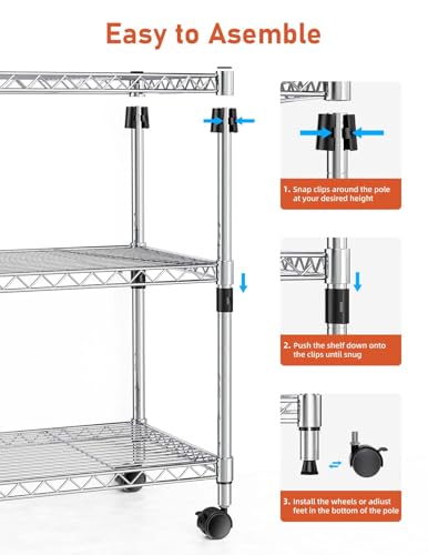 Simple Deluxe 3-Tier Heavy Duty Storage Shelves 750Lb Capacity, 24.02" D x 13.78" W x 21.97" H Shelving Unit for Pantry, Garage, Laundry and Kitchen, Chrome, 2 Pack - size: 3-Tier, 13.78"W x 24.02"D x 21.97"H, style: 2 Pack